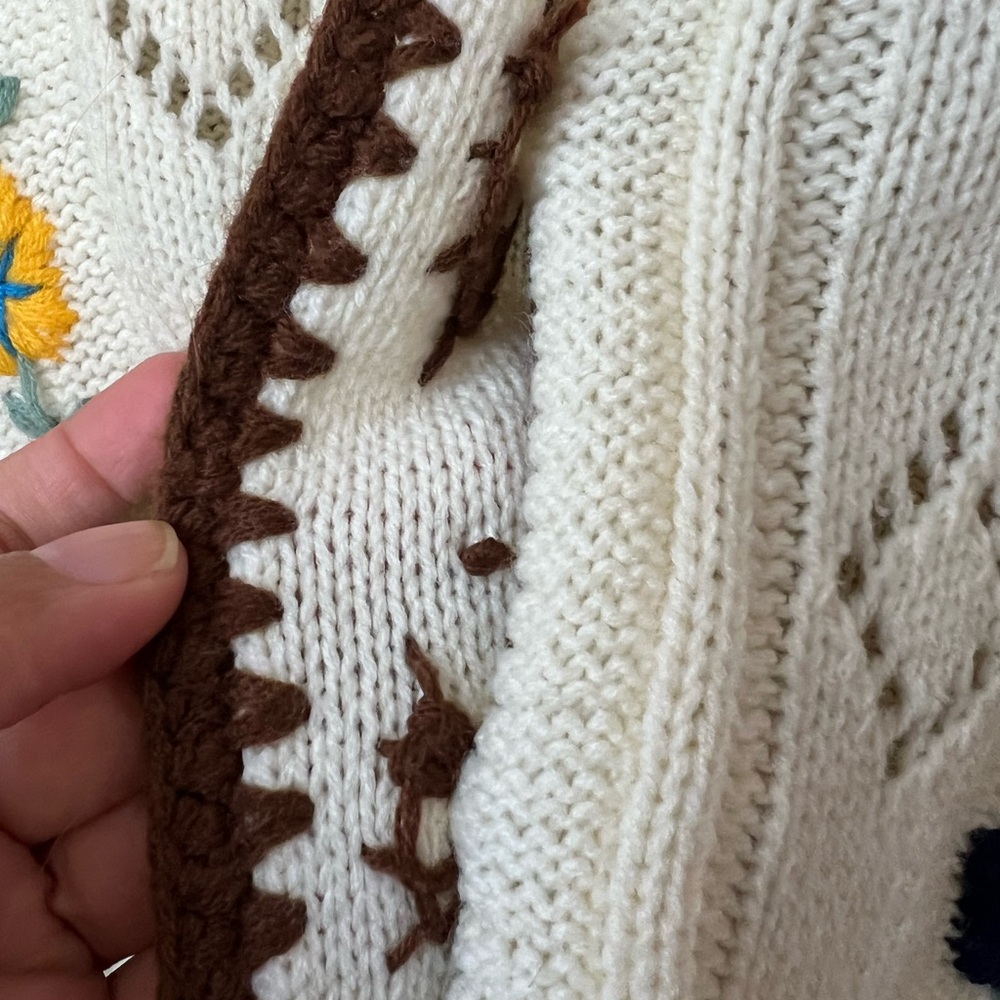 Floral Embroidered Cream Cardigan fit small - Picture 3 of 8